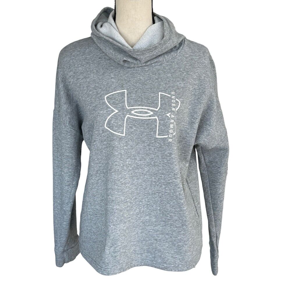 Under Armour Medium Hoodie Pullover Loose Fit Heather Gray White Logo Womens